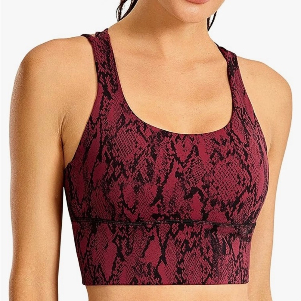Red Snakeskin Longline Workout Bra Top
